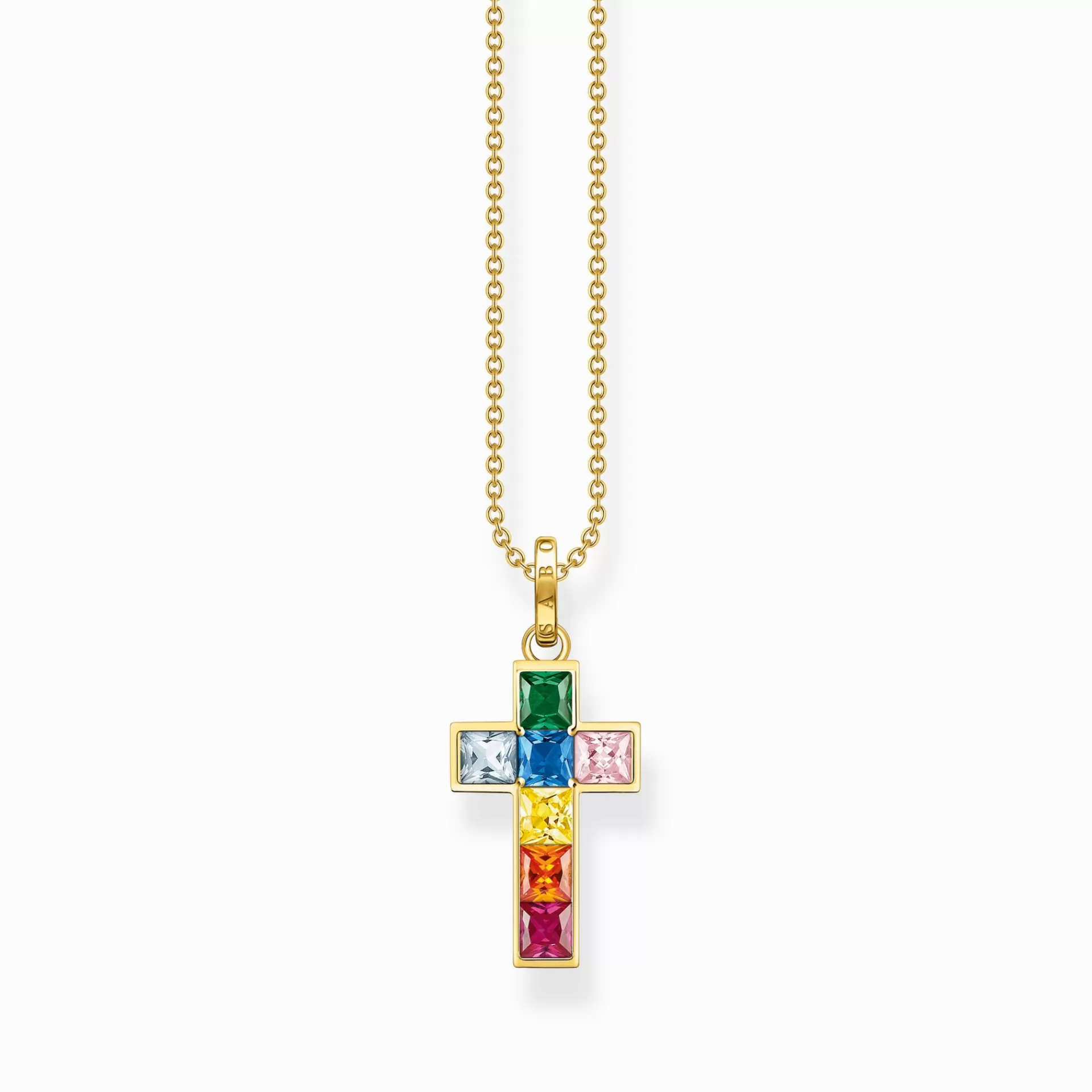 THOMAS SABO Halsband | Gåvor till henne<HALSBAND KORS MED F&AUML;RGGLAD STENAR GULDPL&AUML;TERAD gult guldfargad, grön, blå, ljusblå, rosa, guld, orange, röd