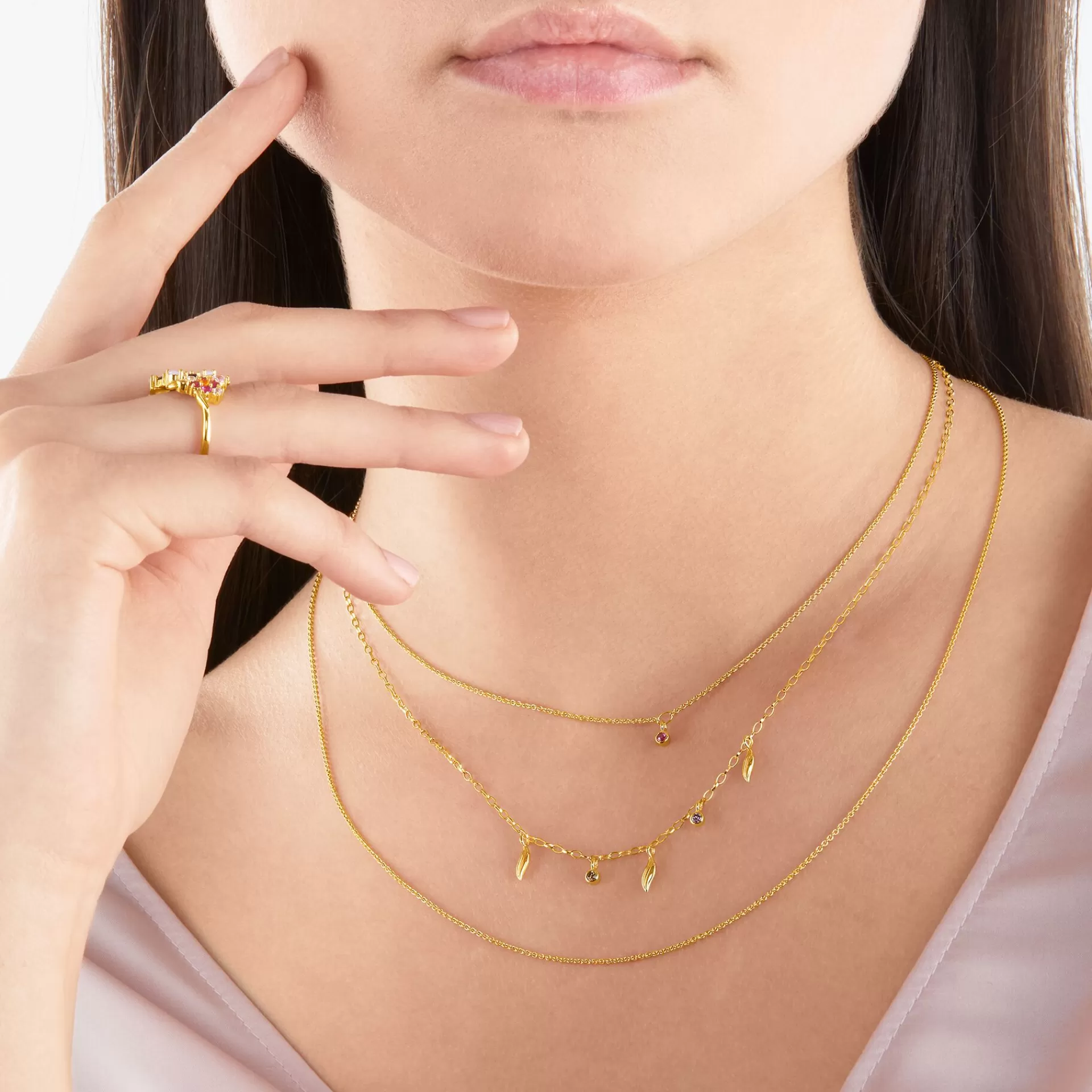 THOMAS SABO Halsband | Upp till SEK 3.000<HALSBAND LAYERING BLAD GULD gult guldfargad, röd, grön, violett