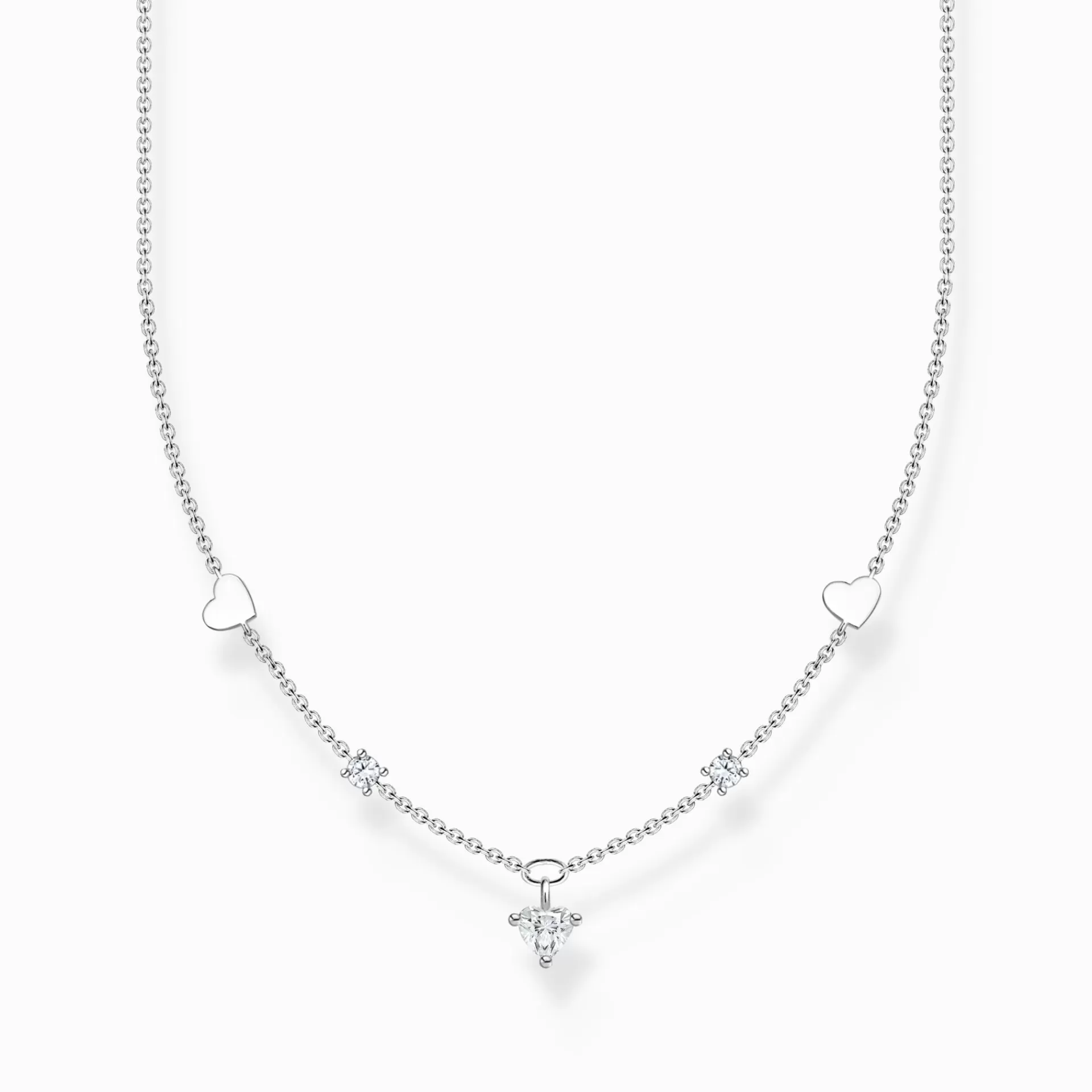 THOMAS SABO Halsband | Återvunnet 925 silver<HALSBAND MED HJ&AUML;RTAN OCH VITA STENAR SILVER silverfargad, vit