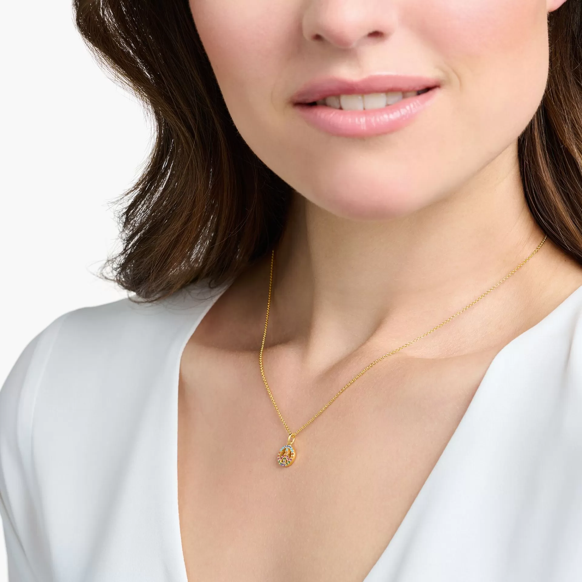 THOMAS SABO Halsband | 18K plätering<HALSBAND PEACE MED STENAR I F&AUML;RG GULD gult guldfargad, blå, orange, röd, violett, turkos, grön