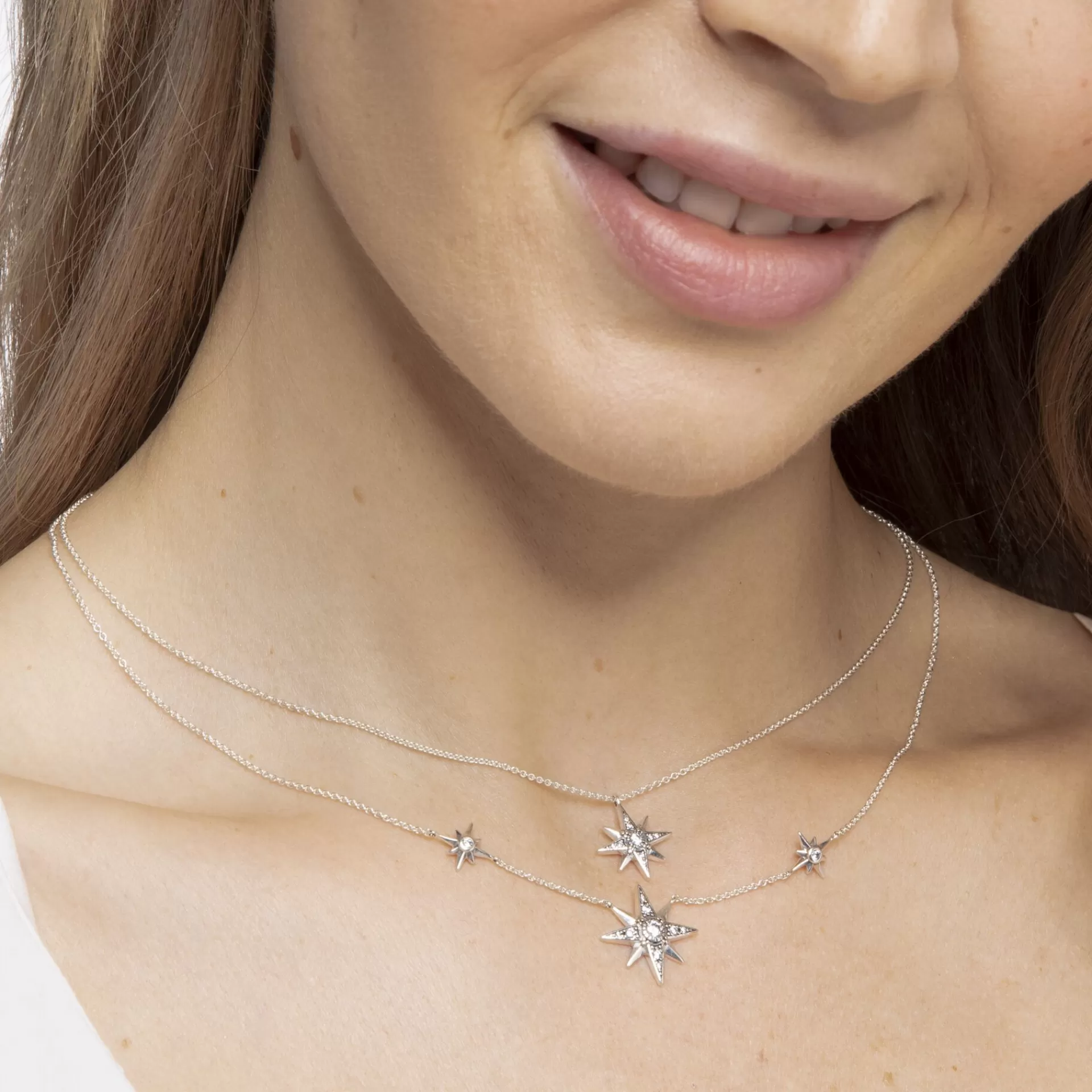 THOMAS SABO Halsband | Återvunnet 925 silver<HALSBAND STJ&AUML;RNA silverfargad, vit