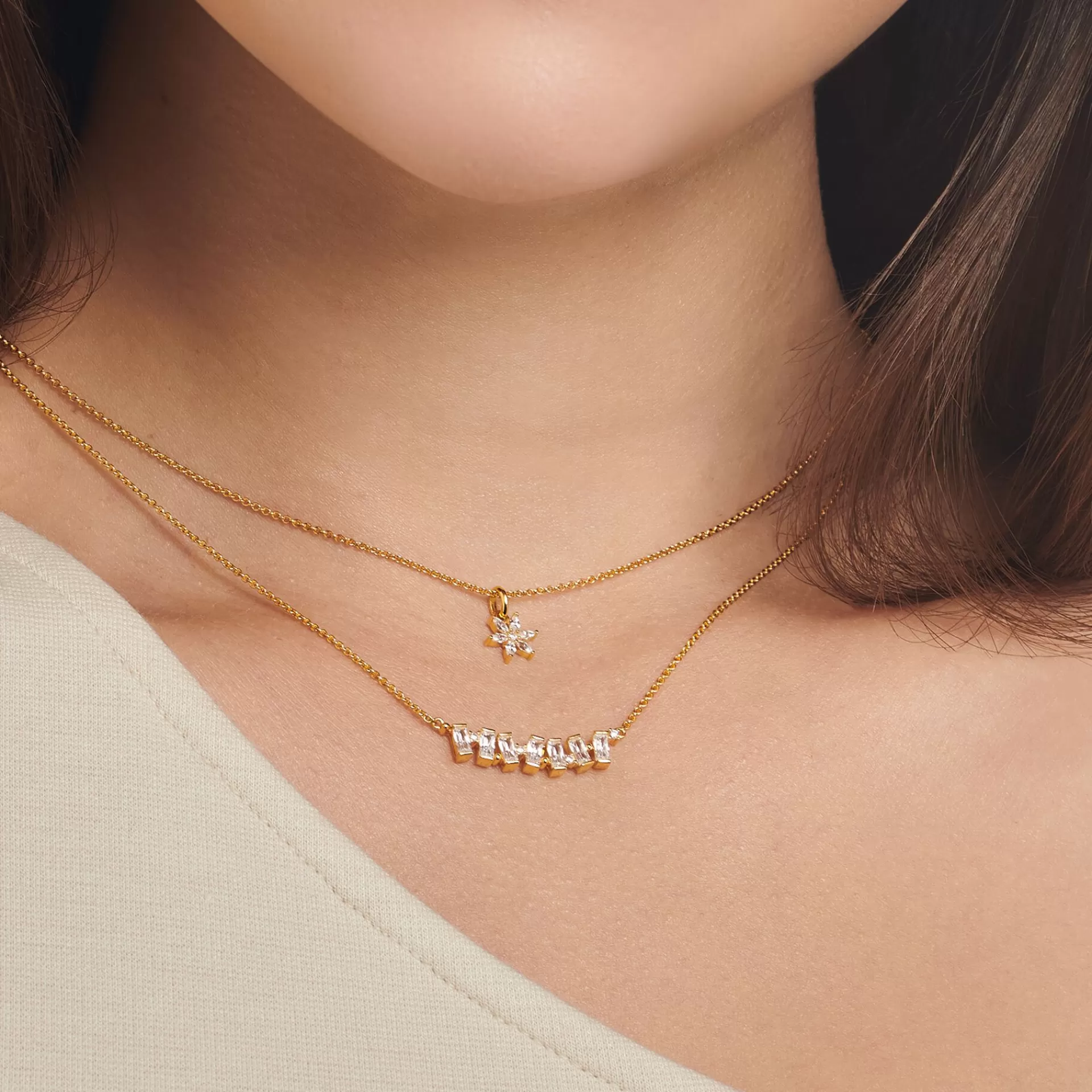 THOMAS SABO 18K plätering<HALSBAND VIT STENAR GULD gult guldfargad, vit