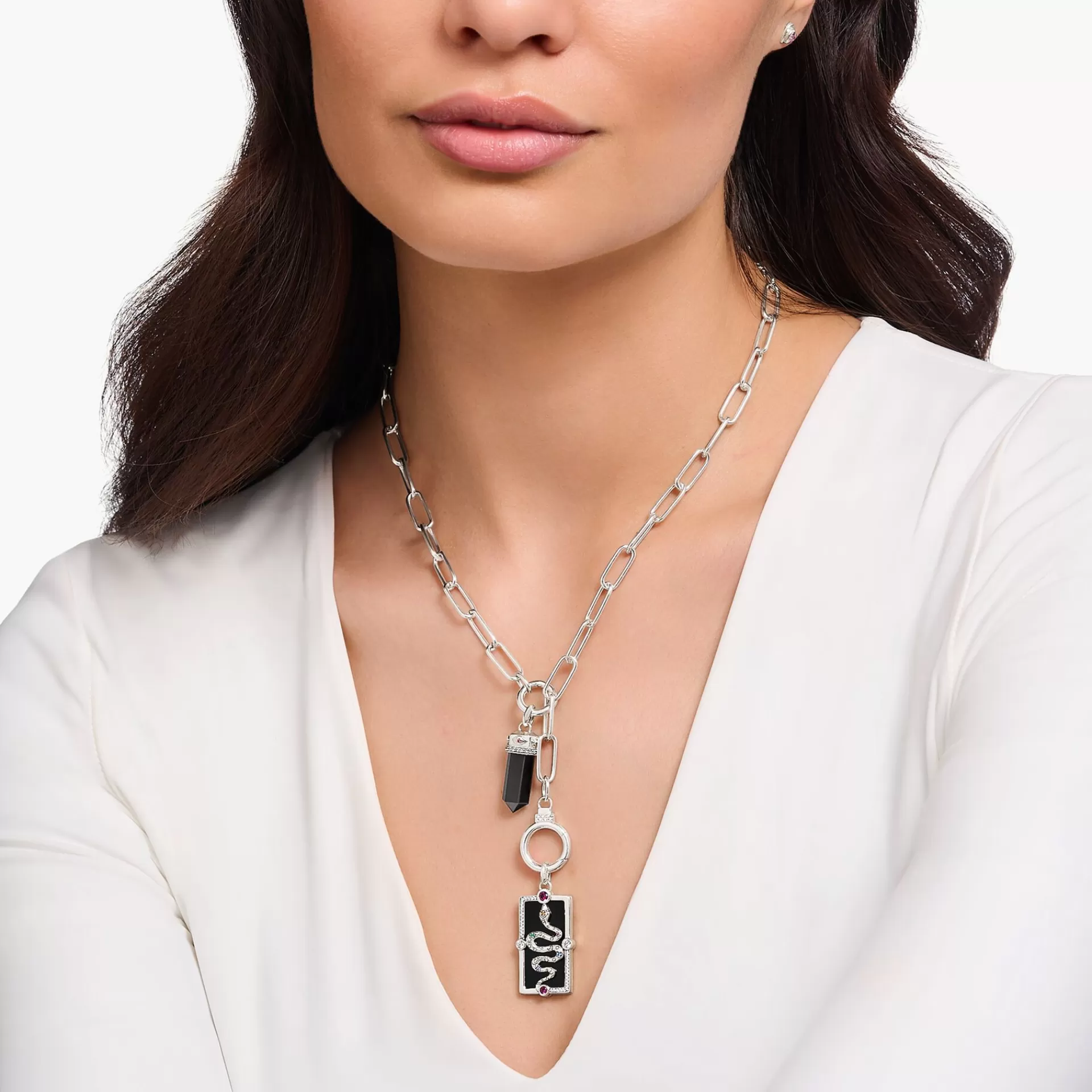THOMAS SABO Hängsmycken | Återvunnet 925 silver<HALSBANDSH&AUML;NGE I SILVER I FORM AV EN ORM MED SVART KALLEMALJ silverfargad, vit, violett, blå, orange, grön, röd, svart