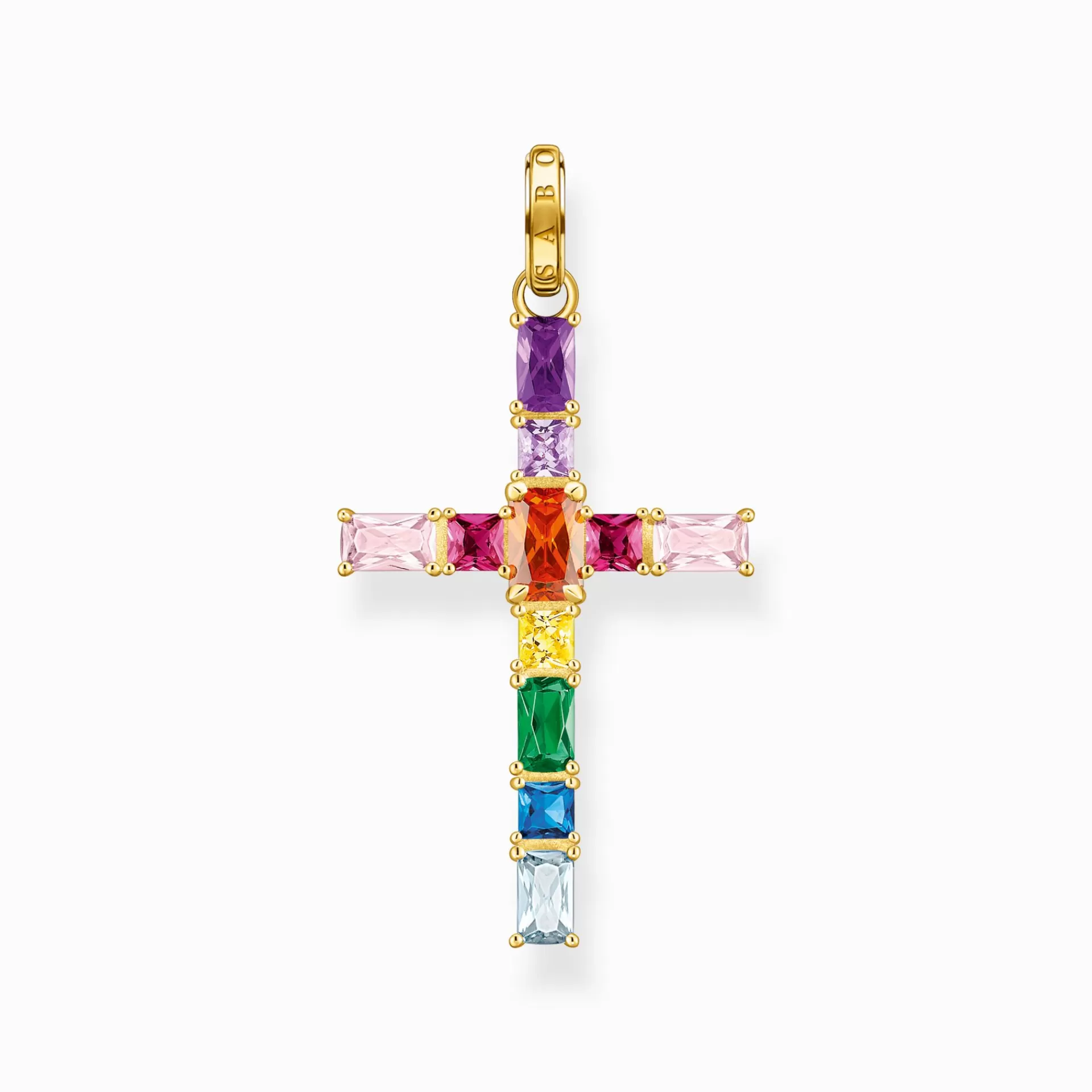 THOMAS SABO Halsband | Hängsmycken<H&AUML;NGSMYCKE KORS MED F&AUML;RGGLAD STENAR GULDPL&AUML;TERAD gult guldfargad, guld, orange, rosa, violett, grön, blå, ljusblå, röd