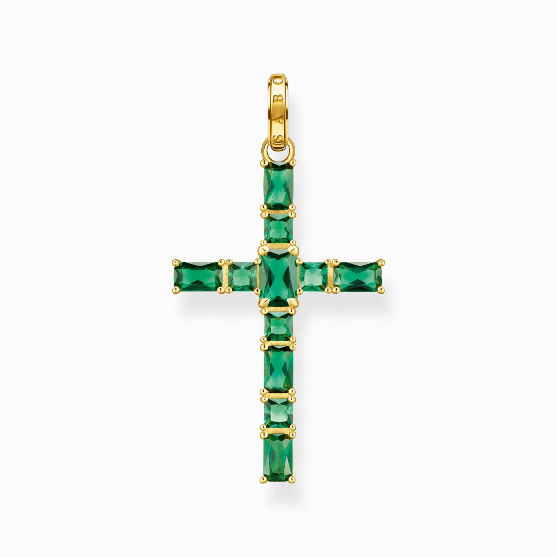 THOMAS SABO Halsband | Hängsmycken<H&AUML;NGSMYCKE KORS MED GR&OUML;N STENAR GULDPL&AUML;TERAD gult guldfargad, grön