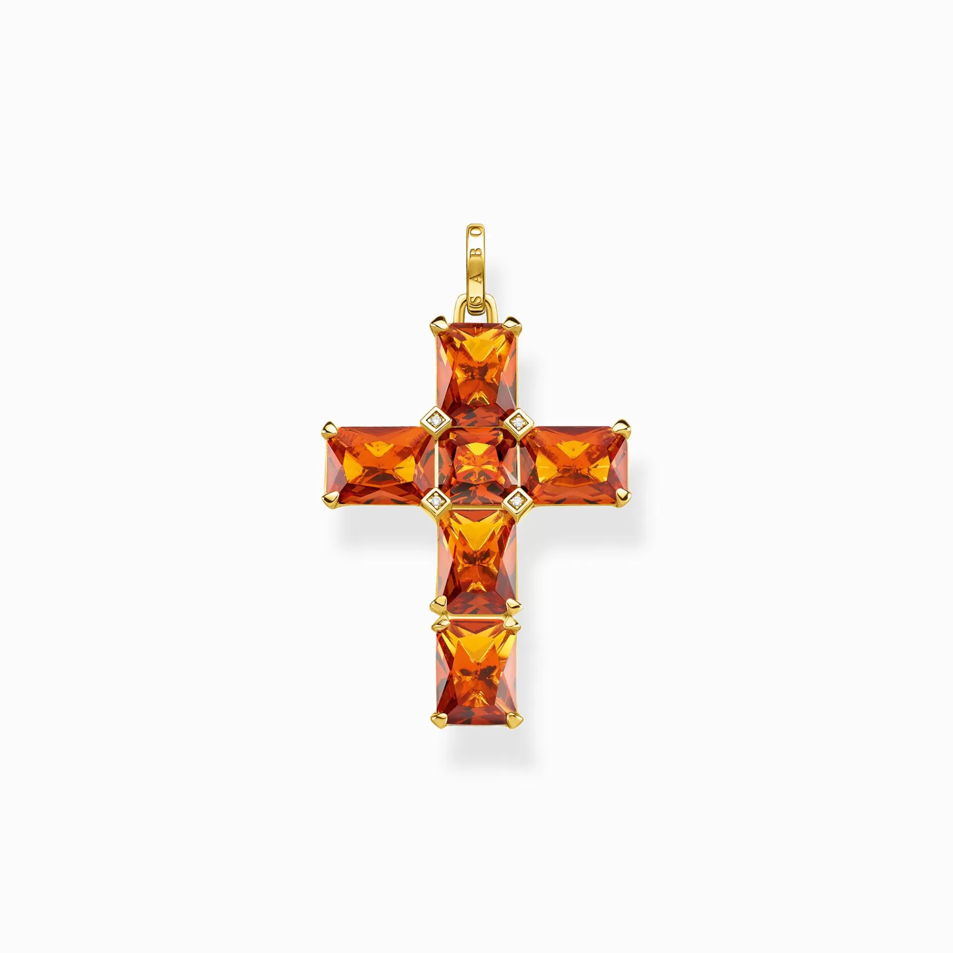 THOMAS SABO Halsband | Hängsmycken<H&AUML;NGSMYCKE KORS MED ORANGE STENAR OCH STJ&AUML;RNA GULDPL&AUML;TERAD gult guldfargad, orange, vit
