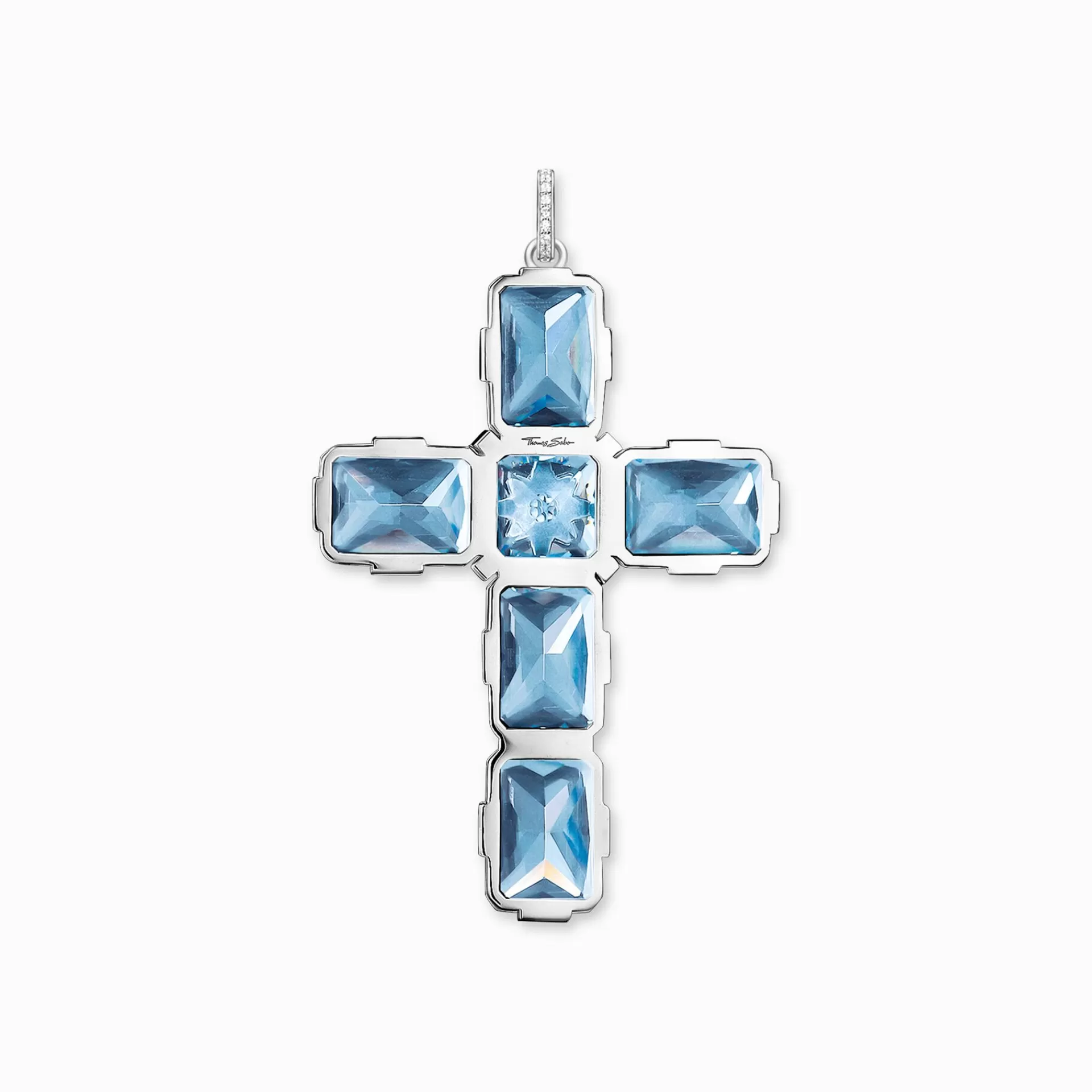 THOMAS SABO Halsband | Hängsmycken<H&AUML;NGSMYCKE KORS MED STORA AKVAMARINBL&ARING; STENAR OCH STJ&AUML;RNA SILVER ljusblå, vit, silverfargad