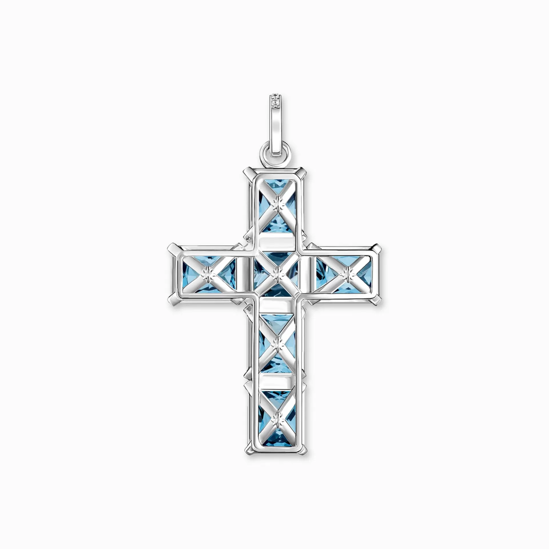 THOMAS SABO Halsband | Hängsmycken<H&AUML;NGSMYCKE KORS MED STORA AKVAMARINBL&ARING; STENAR OCH STJ&AUML;RNA SILVER ljusblå, vit, silverfargad