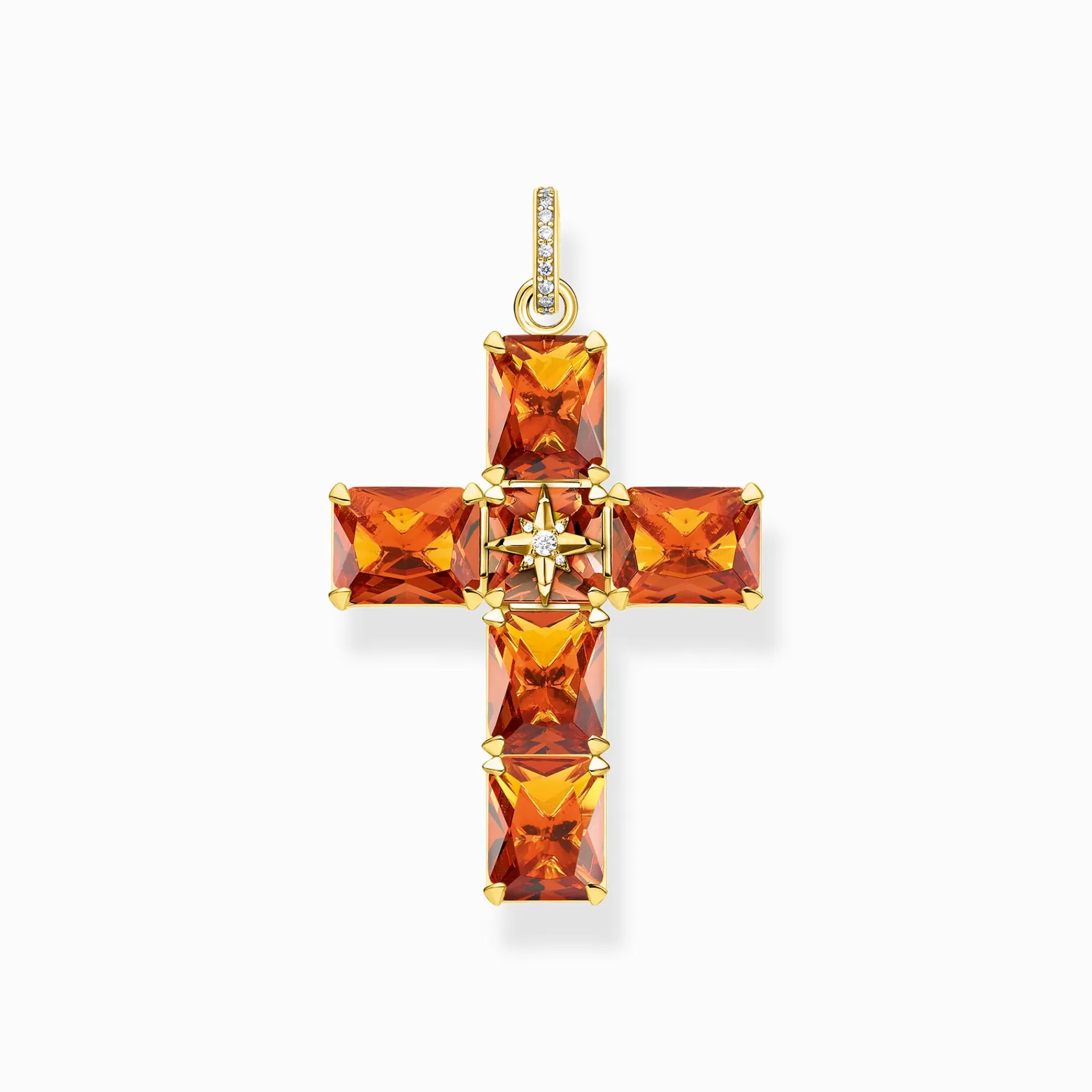 THOMAS SABO Halsband | Hängsmycken<H&AUML;NGSMYCKE KORS MED STORA ORANGE STENAR OCH STJ&AUML;RNA GULDPL&AUML;TERAD gult guldfargad, orange, vit