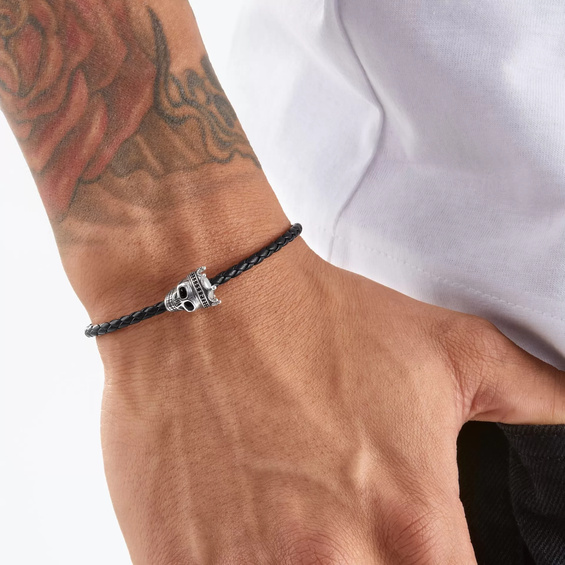 THOMAS SABO Armband | Armband<L&AUML;DERARMBAND SVART D&OUML;DSKALLE silverfargad, svart