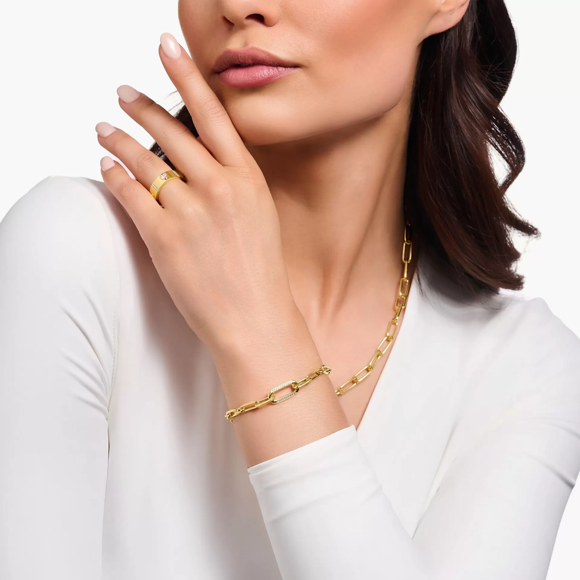 THOMAS SABO Armband | 18K plätering<L&AUML;NKARMBAND MED STENBESATT, GULDPL&AUML;TERAD L&AUML;NK gult guldfargad, vit