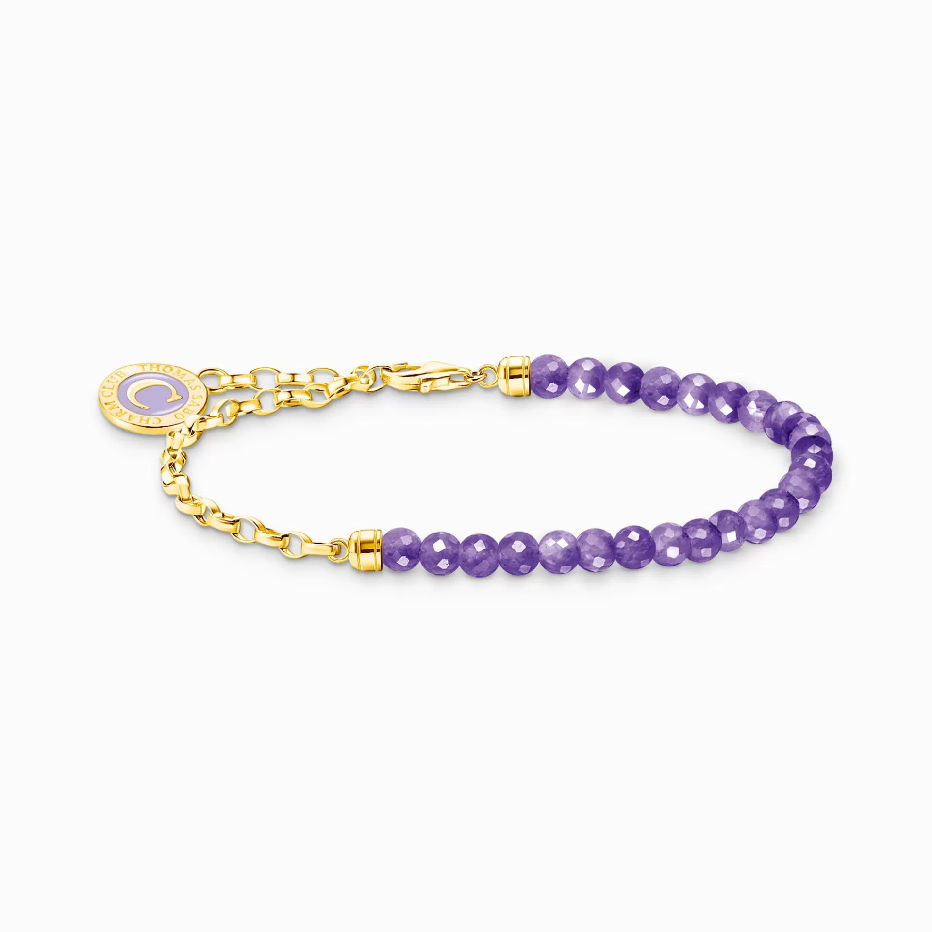 THOMAS SABO Charm Armband | Charm Armband<LEDAMOT CHARM-ARMBAND MED L&AUML;NKAR OCH IMITERAD AMETIST PL&AUML;TERAT gult guldfargad, violett