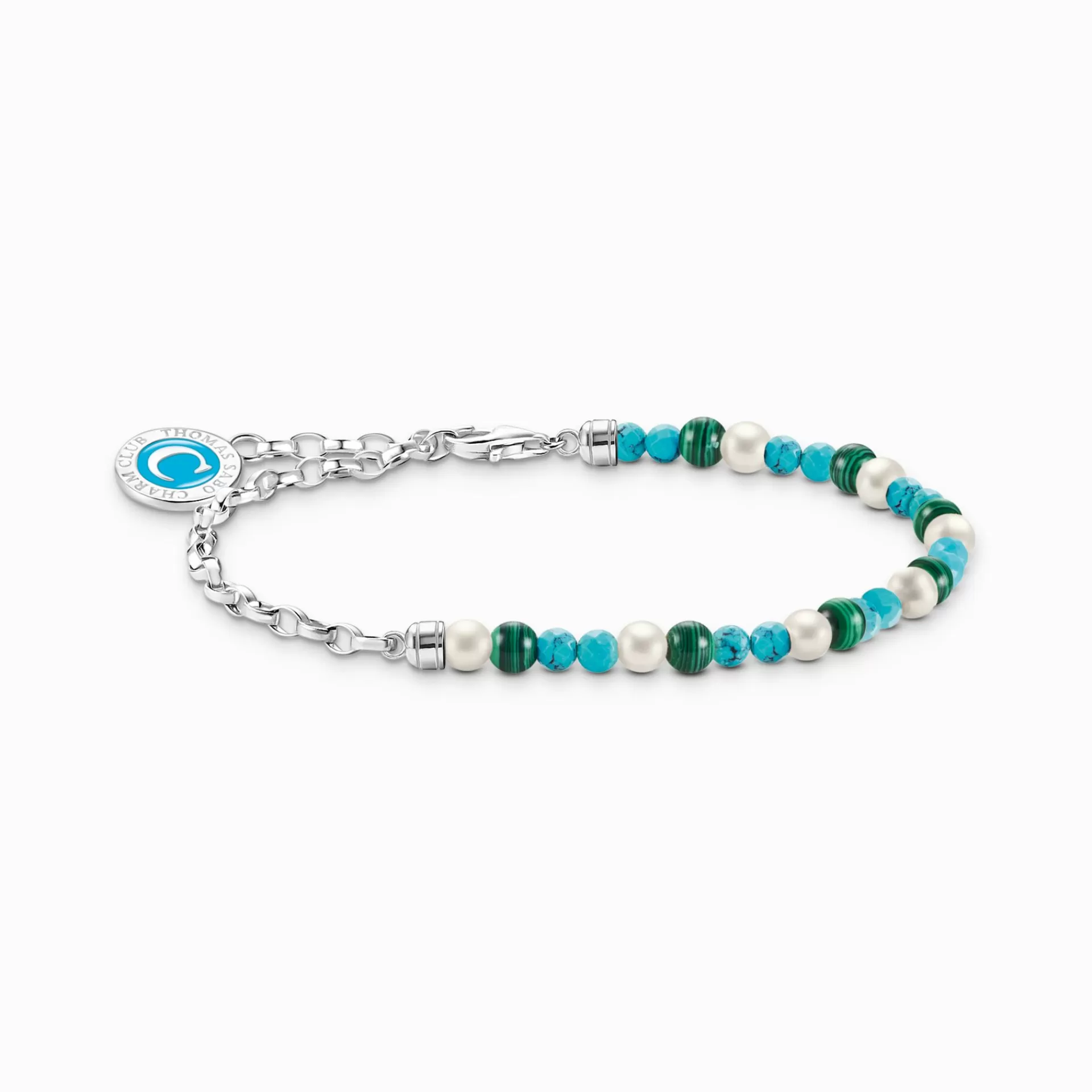 THOMAS SABO Charm Armband | Charm Armband<LEDAMOT CHARM-ARMBAND MED VIT P&AUML;RLOR, MALAKIT OCH CHARMISTA BRICKA SILVER silverfargad, grön, turkos, vit