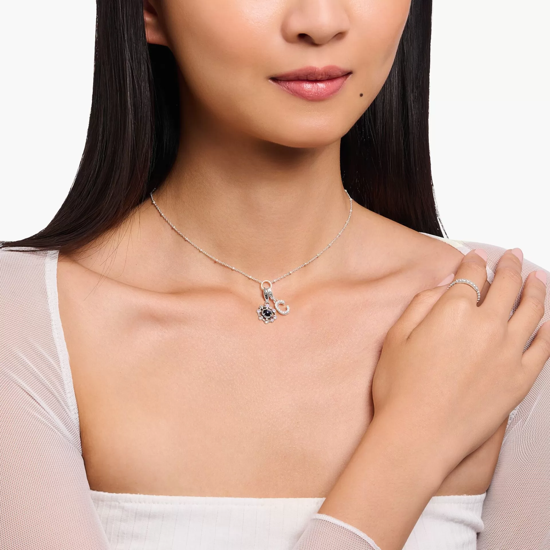 THOMAS SABO Charm Halskedjor | Charm Halskedjor<LEDAMOT CHARM-HALSBAND MED KULOR OCH CHARMISTA COIN SILVER silverfargad, vit