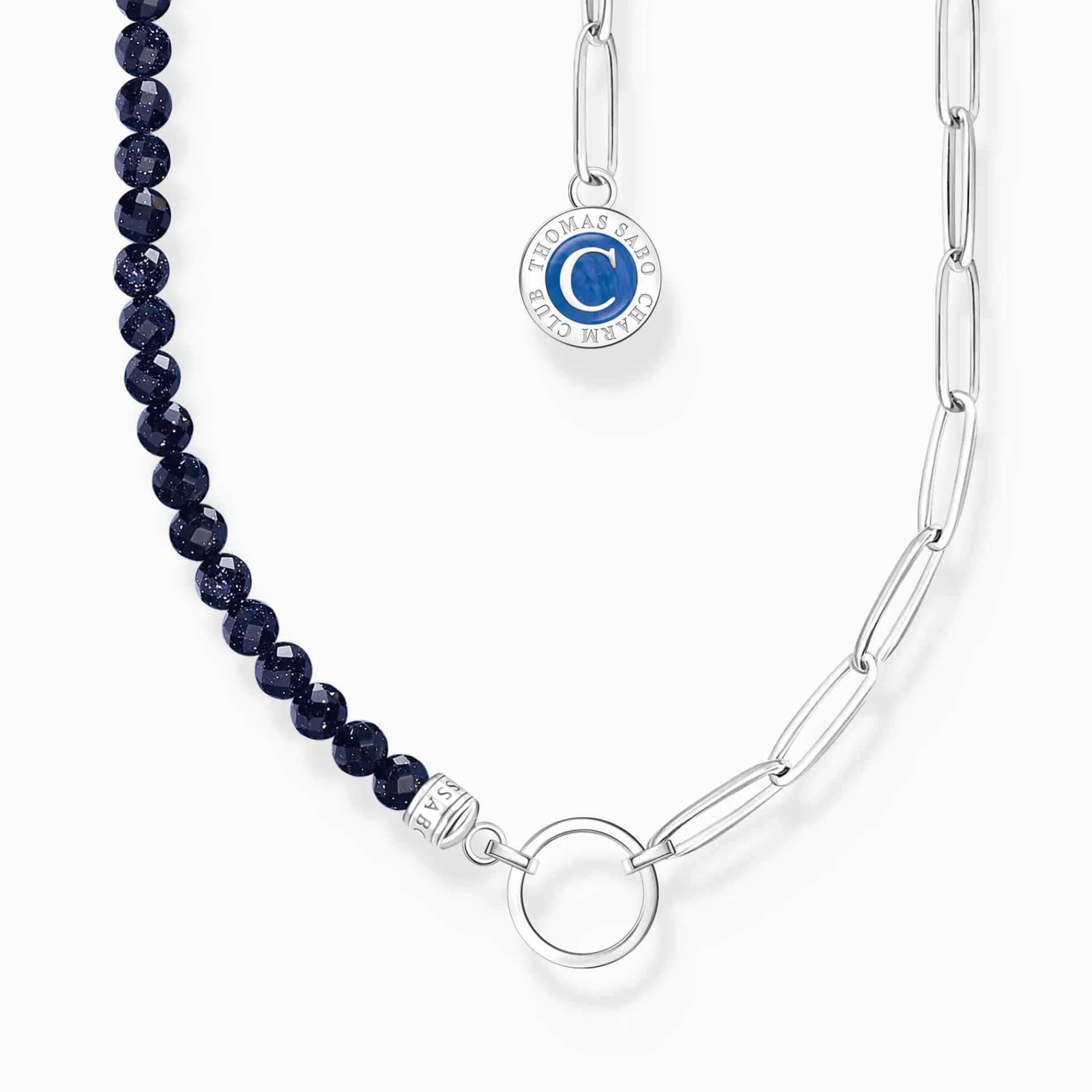 THOMAS SABO Charm Halskedjor | Charm Halskedjor<LEDAMOT CHARM-HALSBAND MED M&OUML;RKBL&ARING; P&AUML;RLOR OCH CHARMISTA COIN, SILVER silverfargad, mörkblå