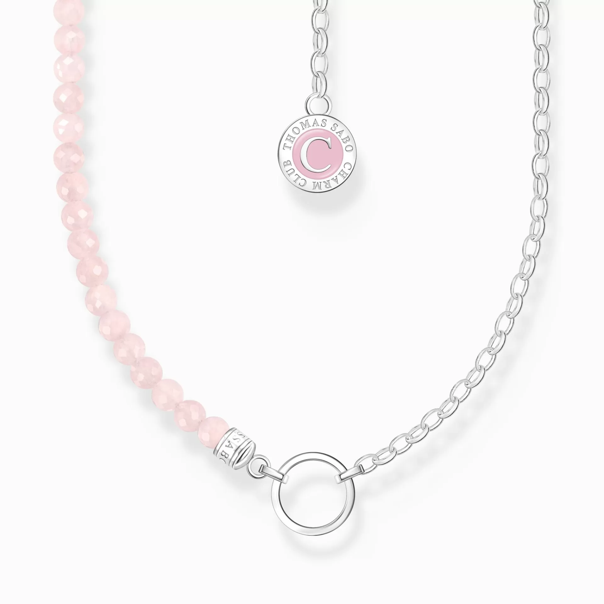 THOMAS SABO Charm Halskedjor | Charm Halskedjor<LEDAMOT CHARM-HALSBAND MED ROSENKVARTS BEADS OCH CHARMISTA COIN SILVER silverfargad, rosa