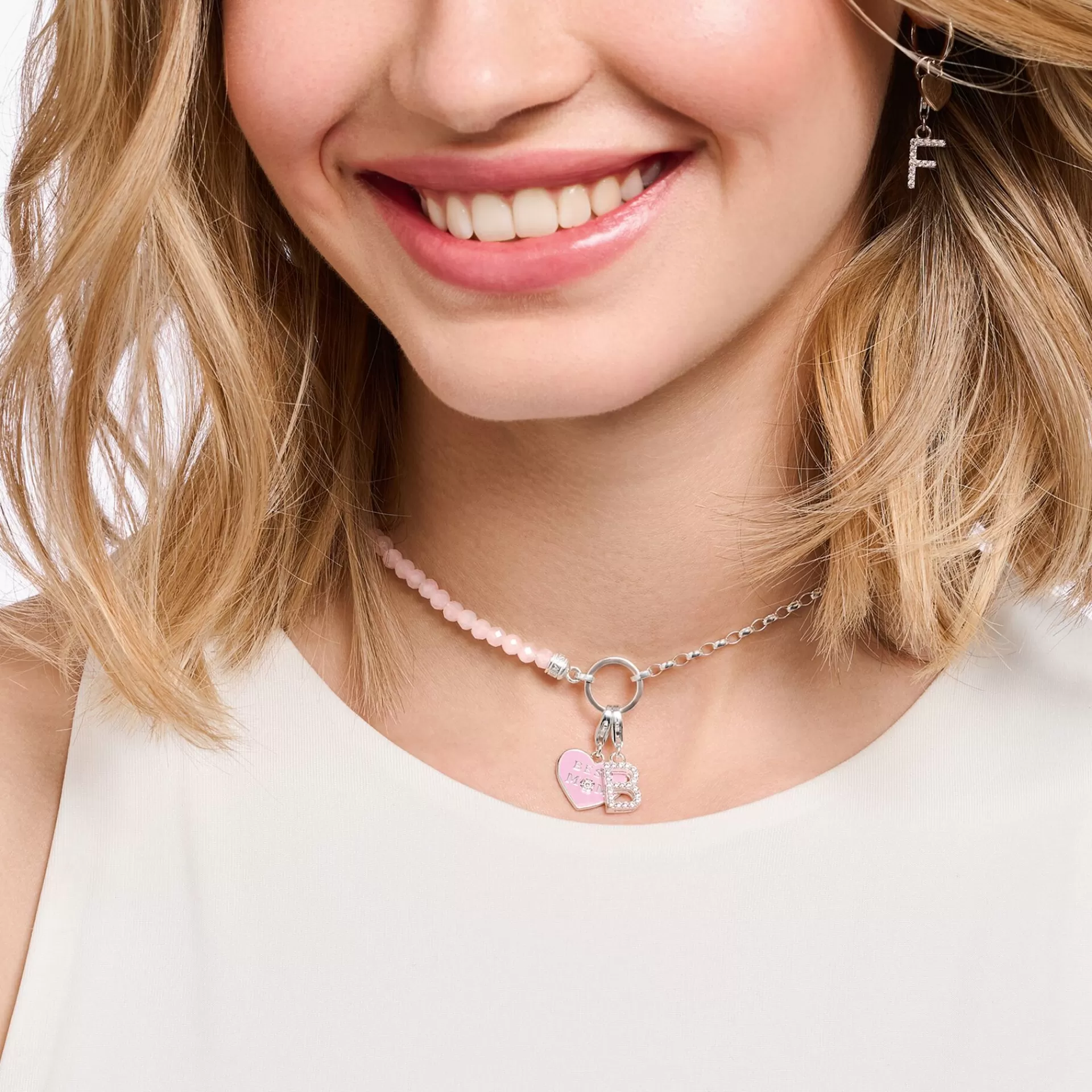 THOMAS SABO Charm Halskedjor | Charm Halskedjor<LEDAMOT CHARM-HALSBAND MED ROSENKVARTS BEADS OCH CHARMISTA COIN SILVER silverfargad, rosa