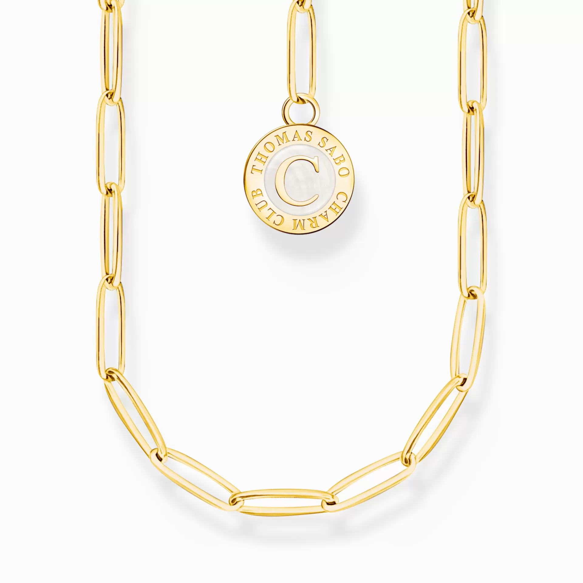 THOMAS SABO Charm Halskedjor | Charm Halskedjor<LEDAMOT CHARM-HALSBAND MED VIT CHARMISTA BRICKA GULDPL&AUML;TERAD silverfargad, gult guldfargad, vit