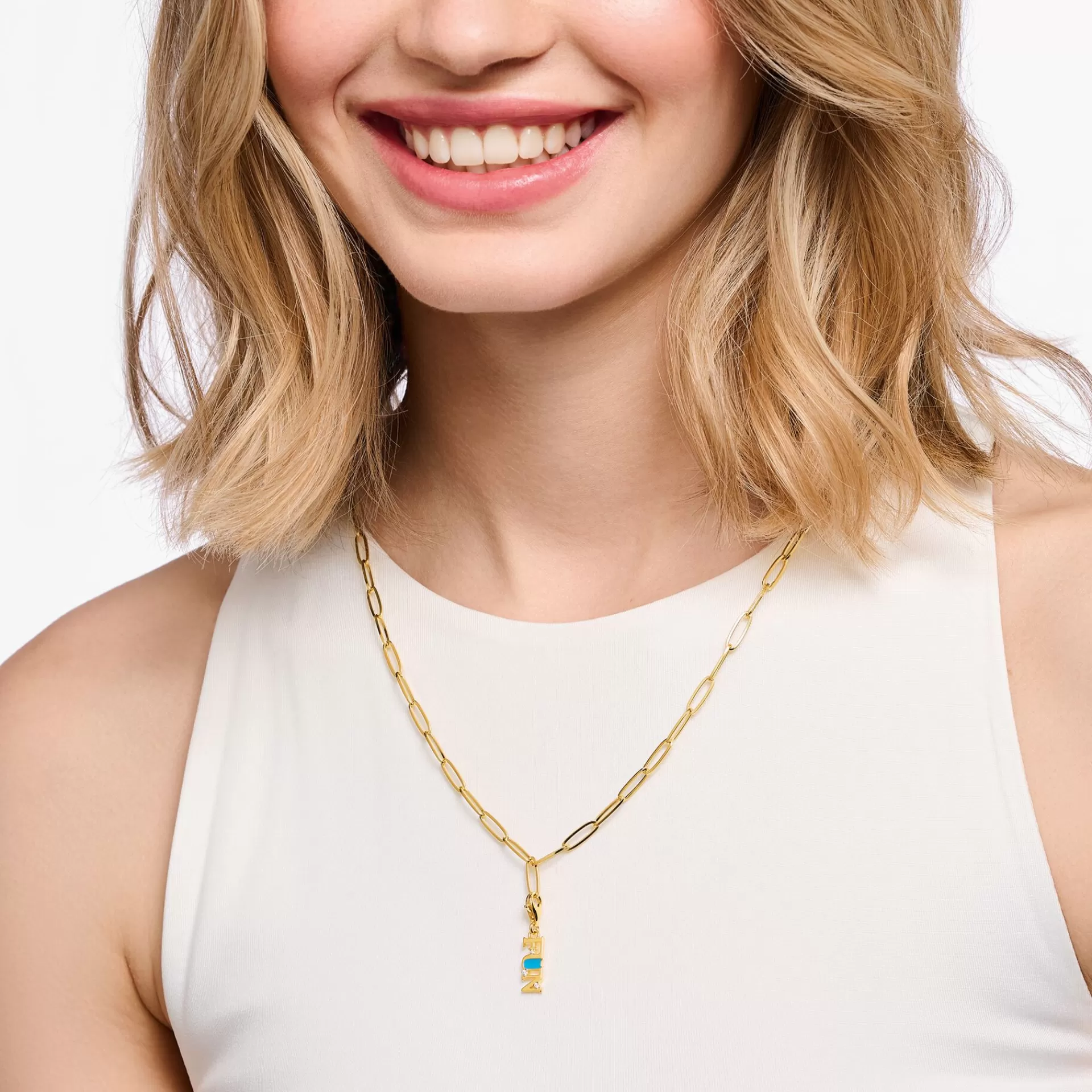 THOMAS SABO Charm Halskedjor | Charm Halskedjor<LEDAMOT CHARM-HALSBAND MED VIT CHARMISTA BRICKA GULDPL&AUML;TERAD silverfargad, gult guldfargad, vit