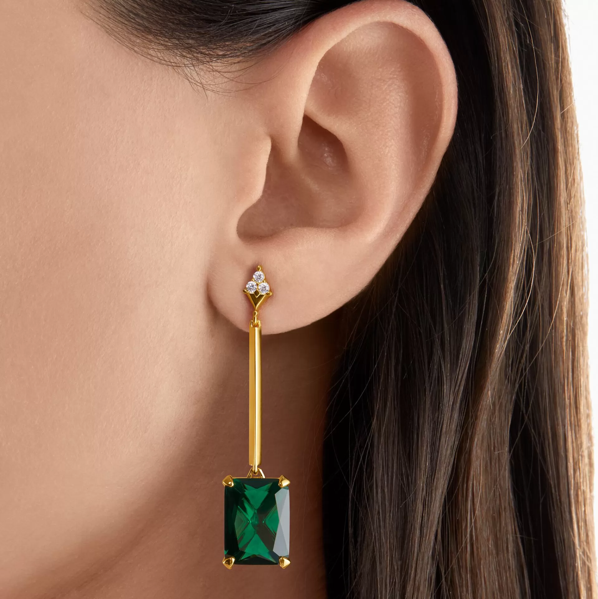 THOMAS SABO Örhängen | 18K plätering<&OUML;RH&AUML;NGEN GR&OUML;N STEN GULD gult guldfargad, grön, vit