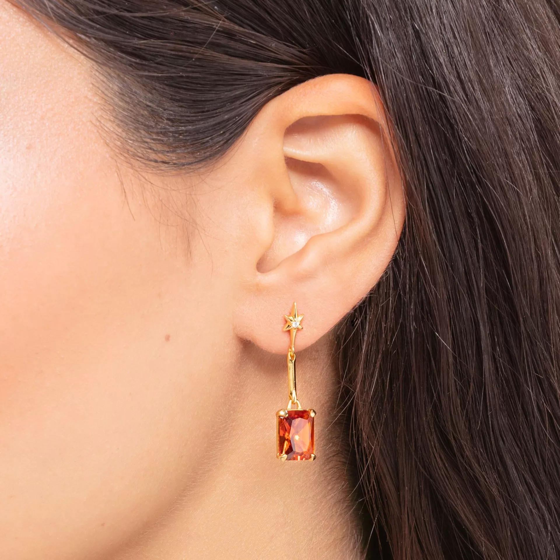 THOMAS SABO Örhängen | 18K plätering<&OUML;RH&AUML;NGEN MED ORANGE STEN OCH STJ&AUML;RNA GULDPL&AUML;TERAD vit, gult guldfargad, orange
