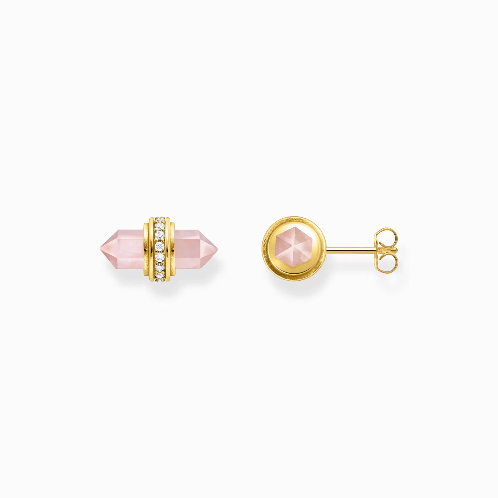 THOMAS SABO Stiftörhängen | 18K plätering<&OUML;RH&AUML;NGEN MED ROSA ONYX OCH KRISTALL - PL&AUML;TERADE gult guldfargad, vit, rosa