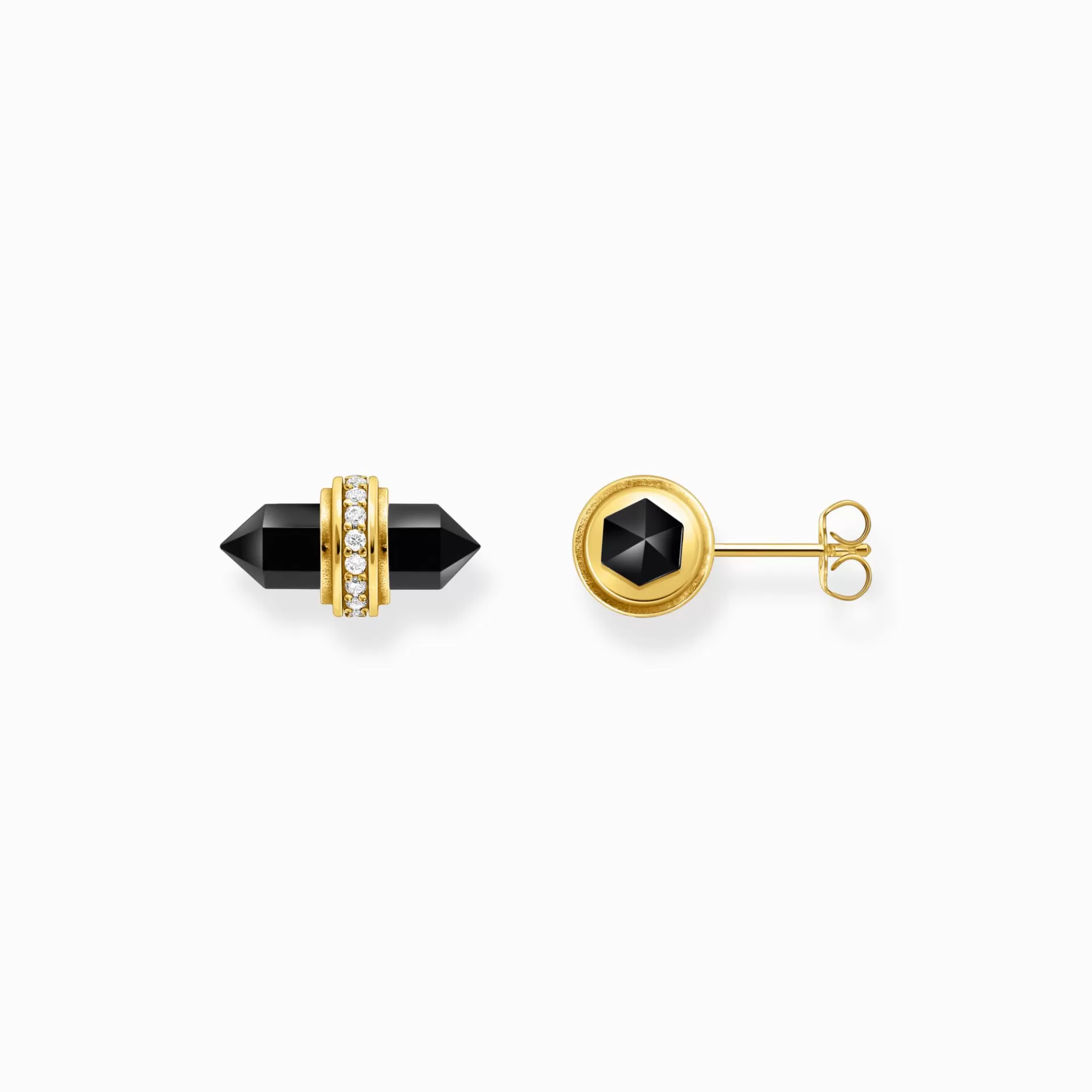 THOMAS SABO Stiftörhängen | 18K plätering<&OUML;RH&AUML;NGEN MED SVART ONYX OCH KRISTALL - SILVER gult guldfargad, vit, svart