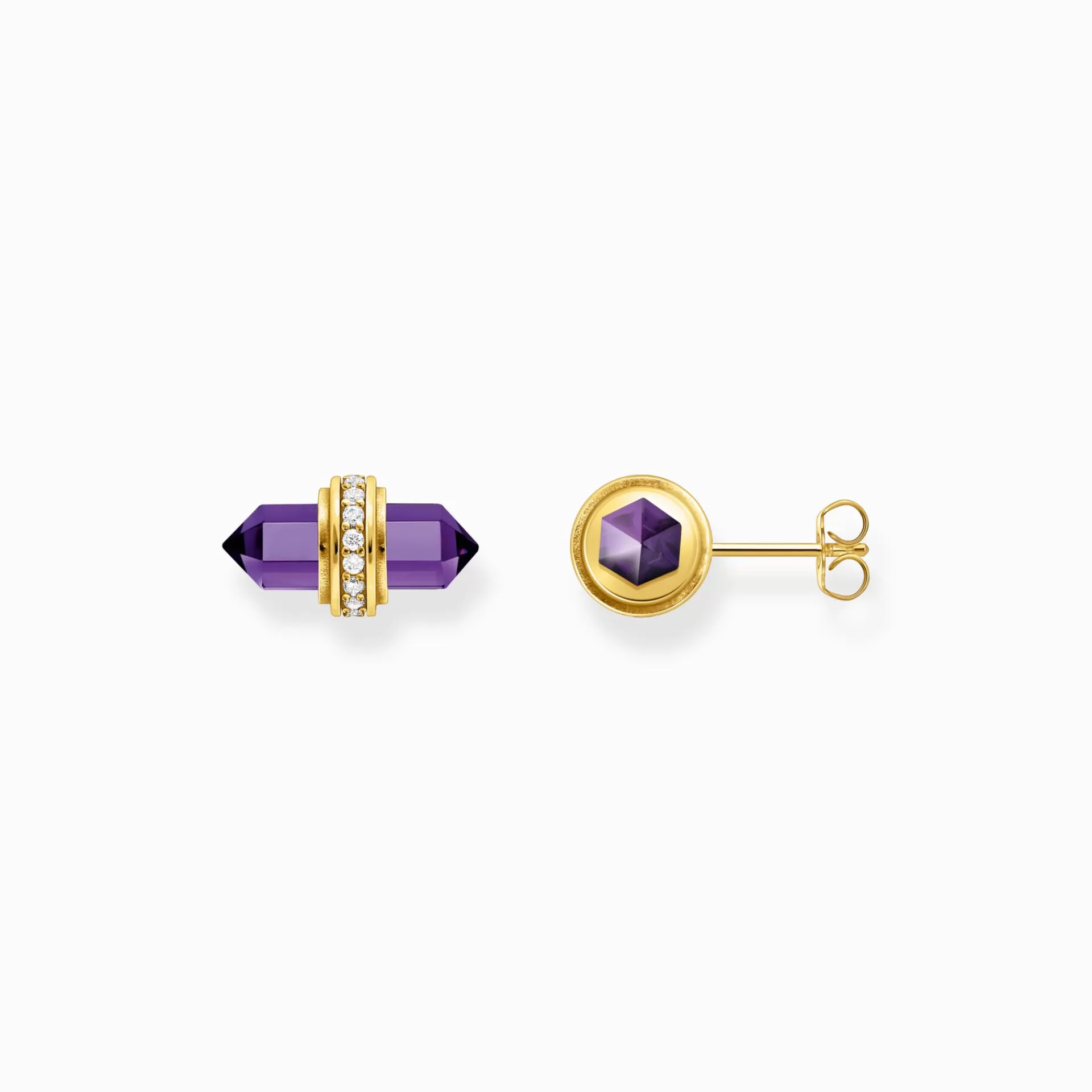 THOMAS SABO Stiftörhängen | 18K plätering<&OUML;RH&AUML;NGEN MED VIOLETT ONYX OCH KRISTALL - PL&AUML;TERADE gult guldfargad, vit, violett