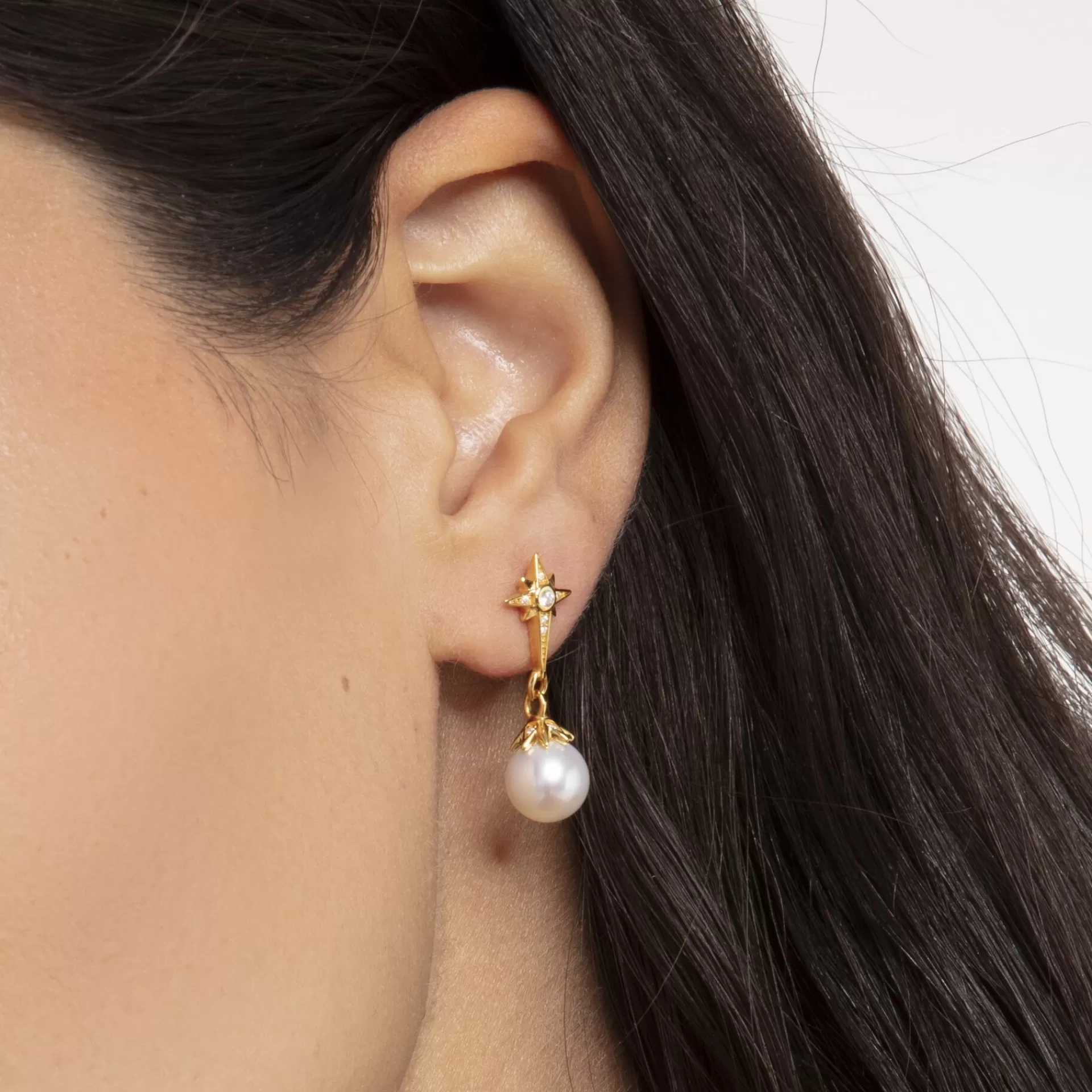 THOMAS SABO Örhängen | 18K plätering<&OUML;RH&AUML;NGEN P&AUML;RLA STJ&AUML;RNA GULD gult guldfargad, vit