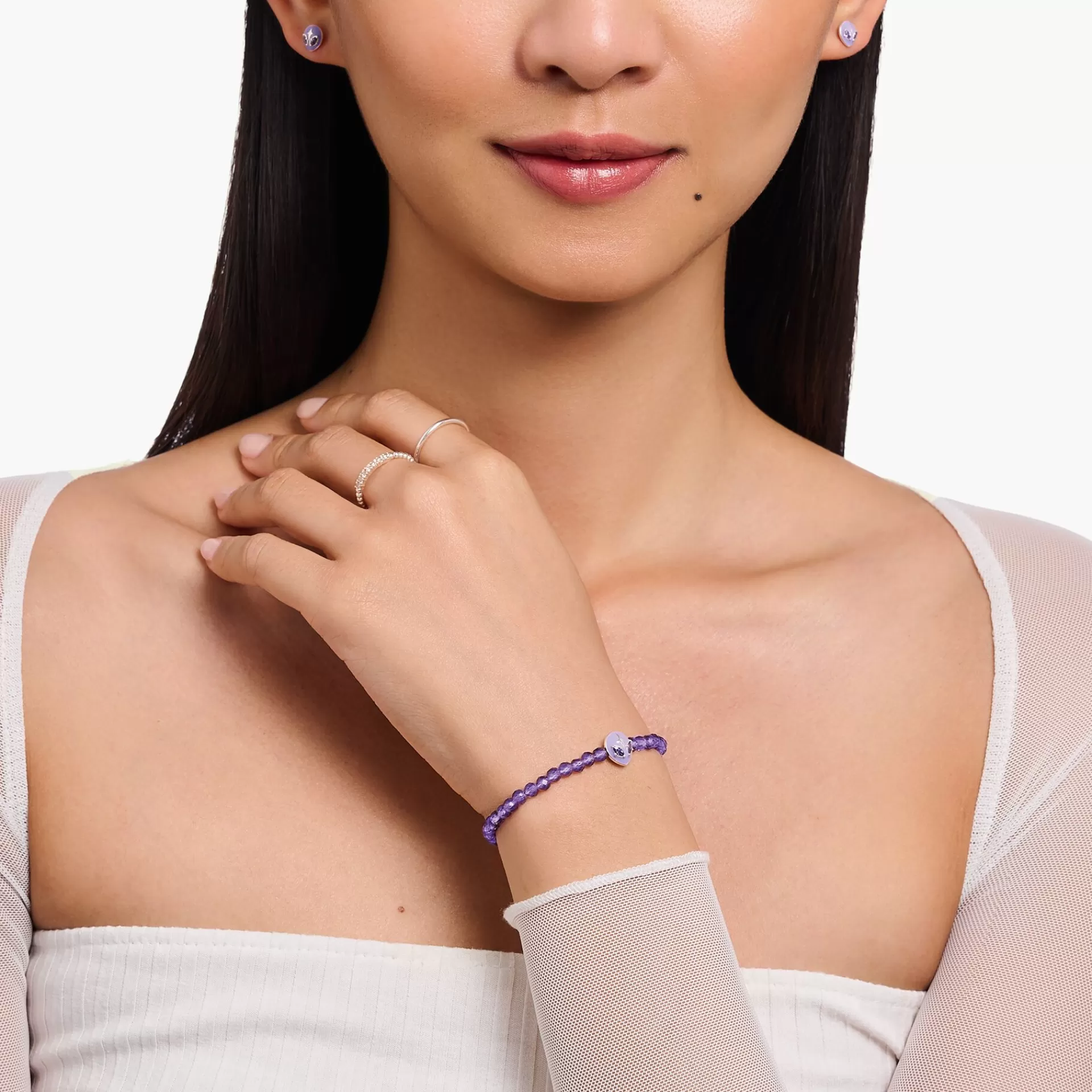 THOMAS SABO Armband | Glow in the Dark<P&AUML;RLARMBAND MED ALIENHUVUD OCH LILA KALLEMALJ SILVER silverfargad, violett