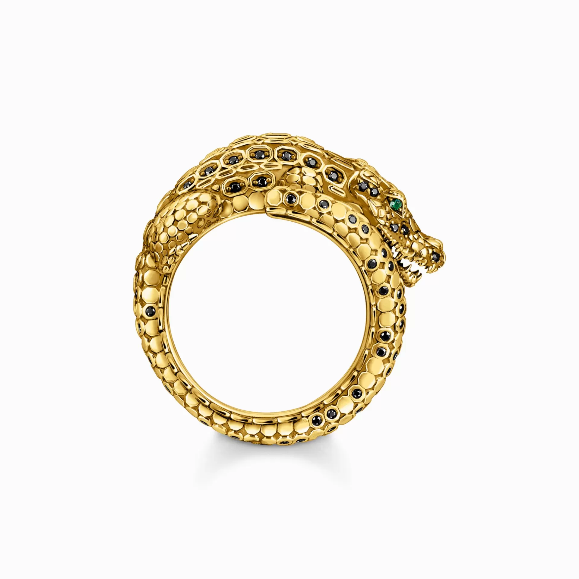 THOMAS SABO Ringar | 18K plätering<RING, KROKODIL MED SVARTA OCH GR&OUML;NA STENAR, PL&AUML;TERAD gult guldfargad, svart, grön