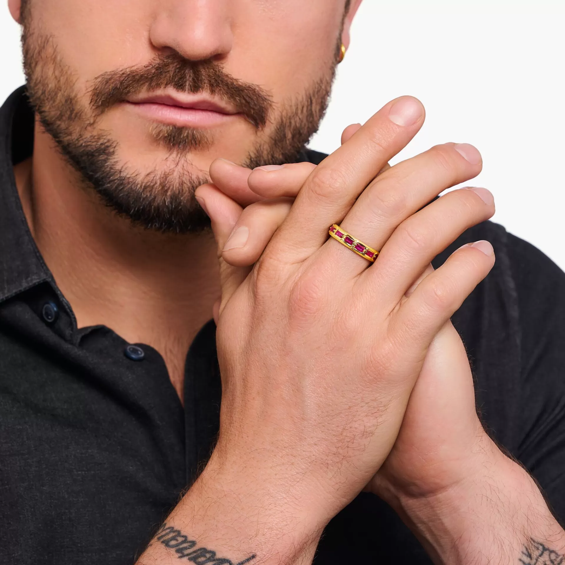 THOMAS SABO Ringar | 18K plätering<RING, KROKODILFJ&AUML;LL, MED R&OUML;DA STENAR, PL&AUML;TERAD gult guldfargad,