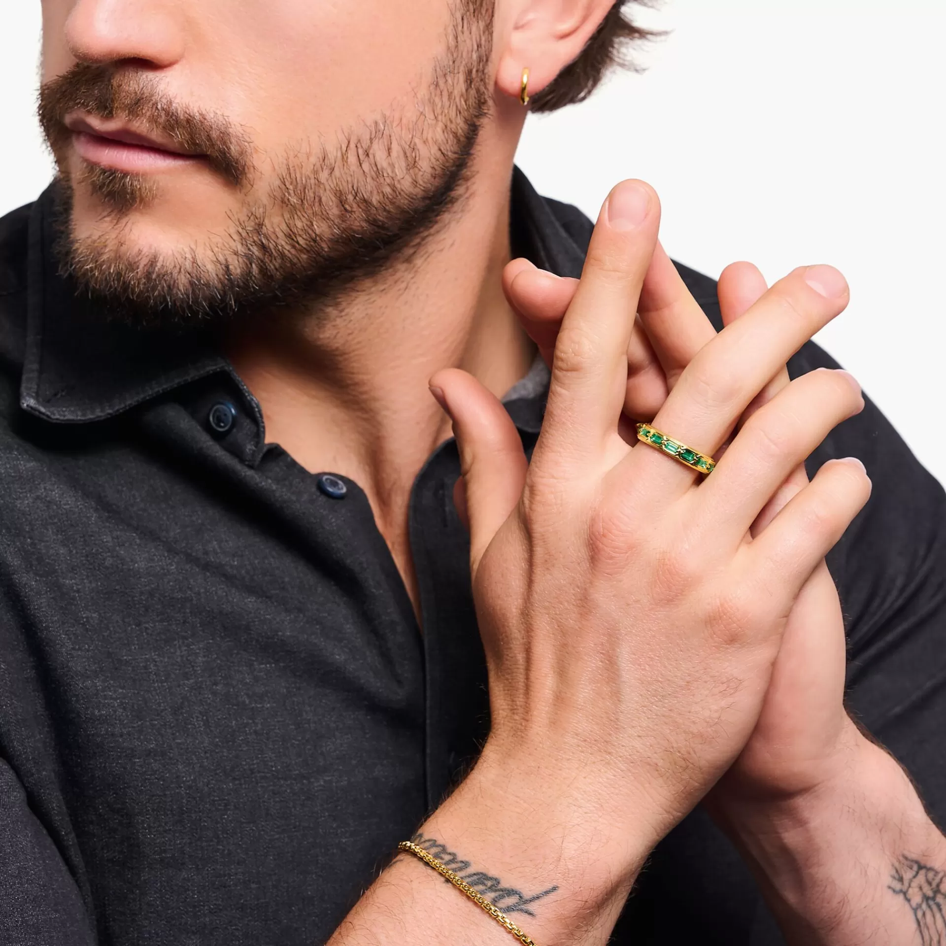 THOMAS SABO Ringar | 18K plätering<RING, KROKODILFJ&AUML;LL, MED SMARAGDGR&OUML;NA STENAR, PL&AUML;TERAD gult guldfargad, grön