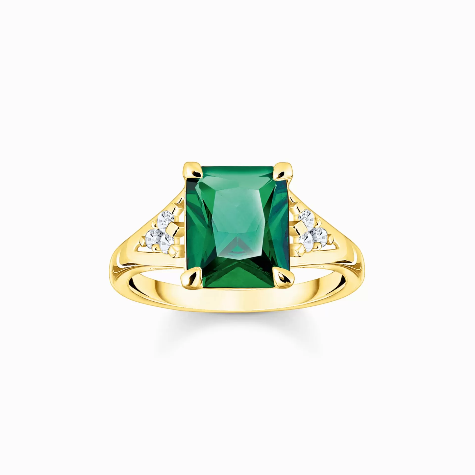 THOMAS SABO Ringar<RING MED GR&OUML;N OCH VITA STENAR GULDPL&AUML;TERAD gult guldfargad, vit, grön