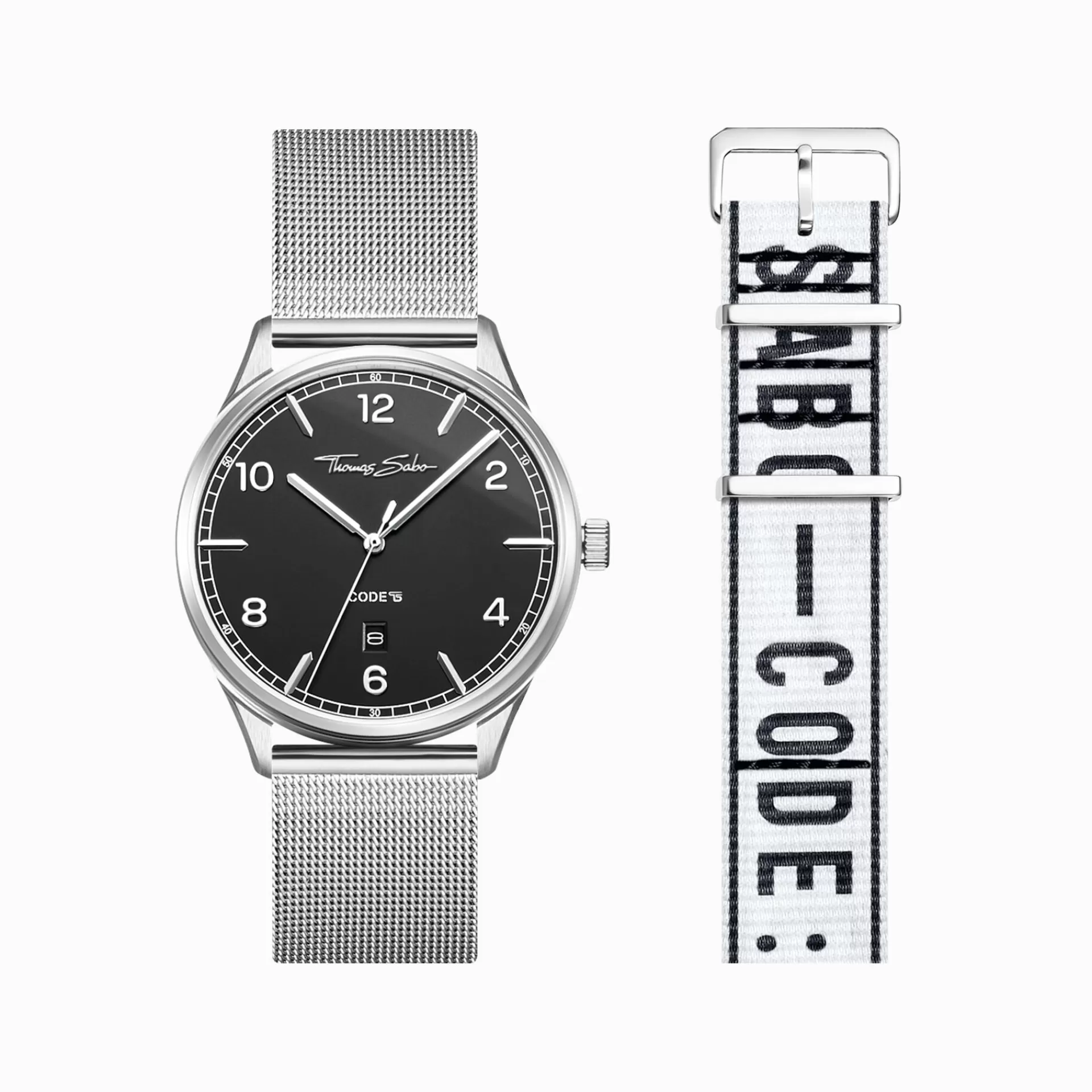 THOMAS SABO Klockor | Klockor för damer<SET CODE TS SVART KLOCKA  VITT ARMBAND I URBAN STIL svart, silverfargad, vit, mattsvart