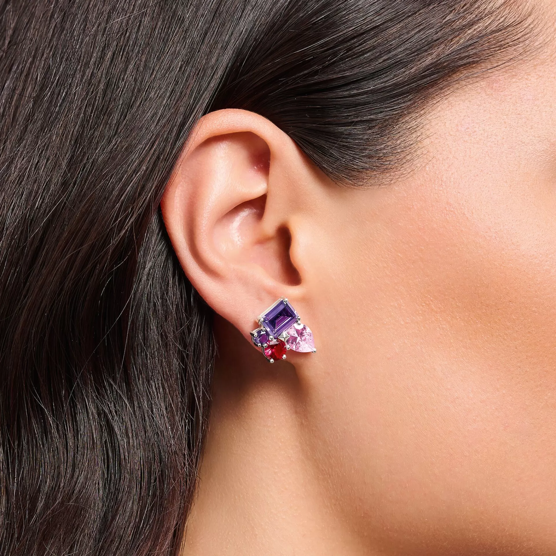 THOMAS SABO Stiftörhängen | Örhängen<SM&ARING; &OUML;RH&AUML;NGEN I SILVER MED STENAR I ROSA. R&OUML;TT OCH LILA silverfargad, rosa, violett, röd
