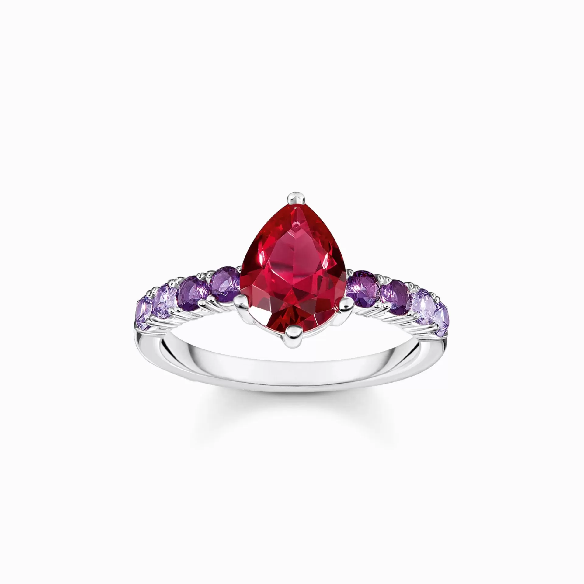 THOMAS SABO Ringar | Återvunnet 925 silver<SOLIT&AUML;RRING I SILVER MED STOR STEN I R&OUML;TT OCH SM&ARING; STENAR silverfargad, violett, röd
