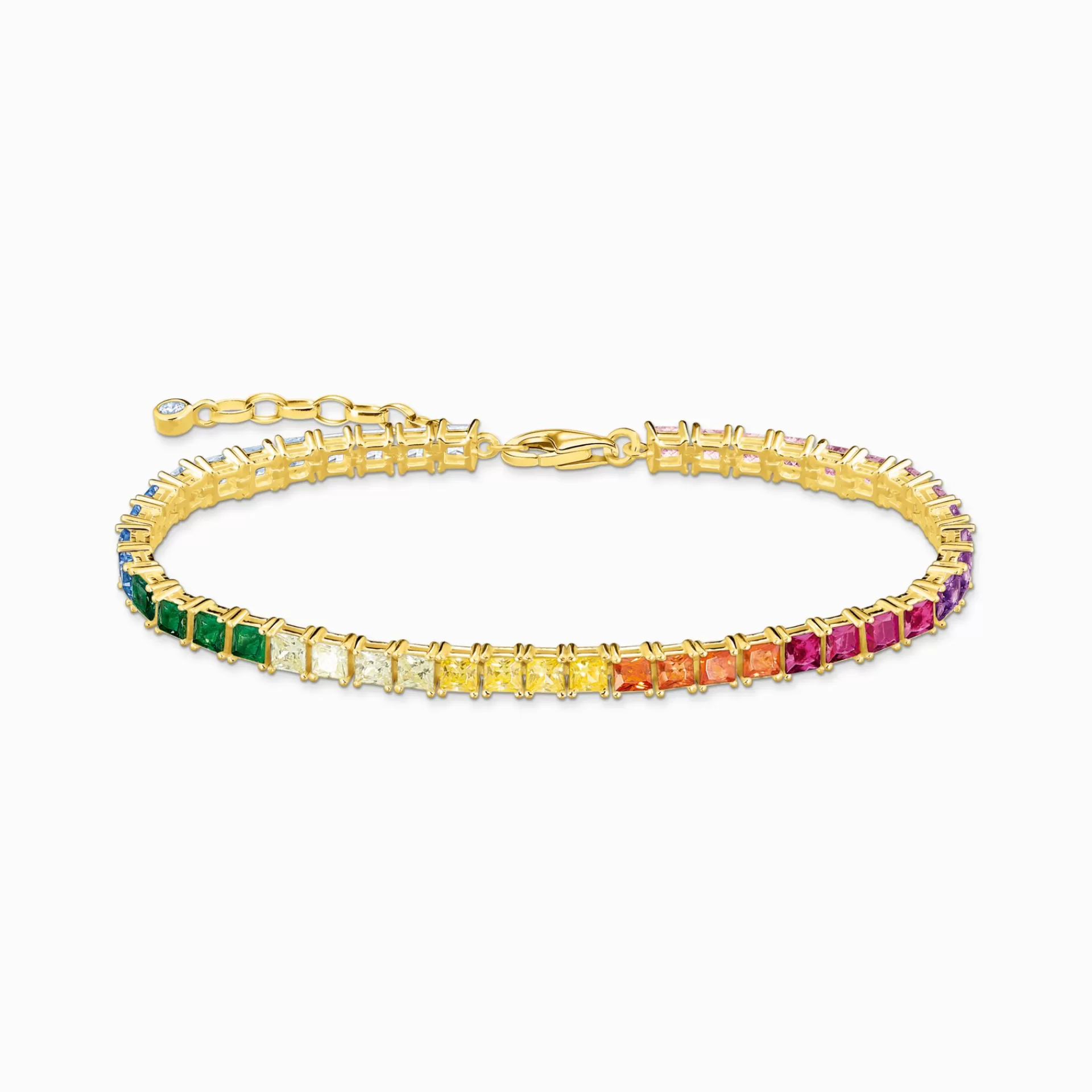 THOMAS SABO Armband | 18K plätering<TENNISARMBAND MED F&AUML;RGGLAD STENAR GULDPL&AUML;TERAD gult guldfargad, grön, ljusblå, violett, rosa, guld, orange, ljusgrön, mörkblå, vit